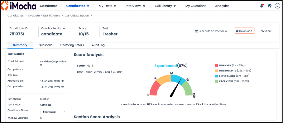 iMocha product interface supplied with the comparison