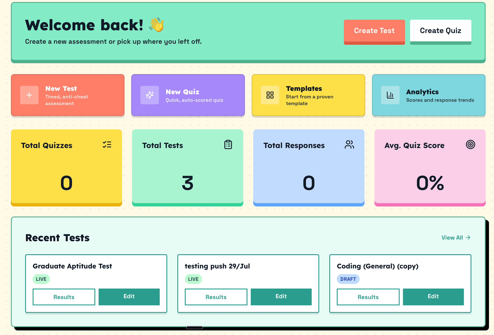 QuikQ assessment dashboard